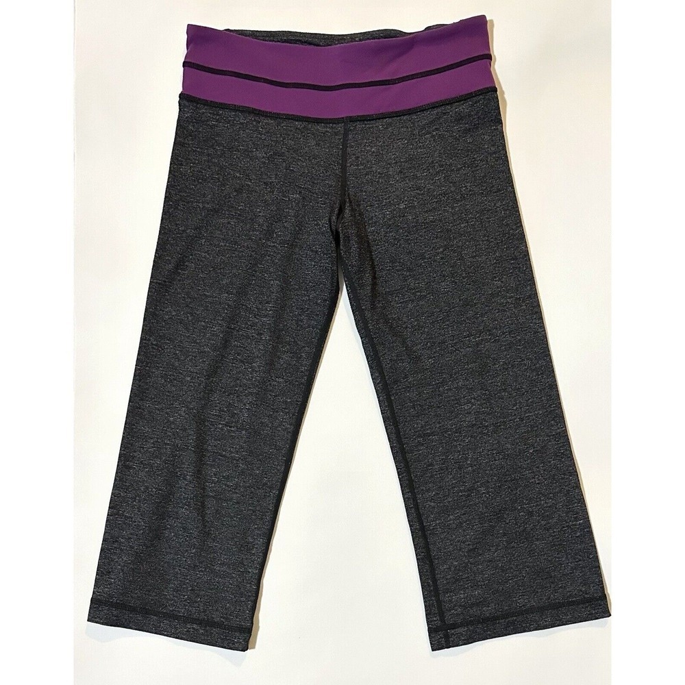 Lululemon Groove Pants Leggings Women's 4 Activewear Crop Gray Purple Waistband